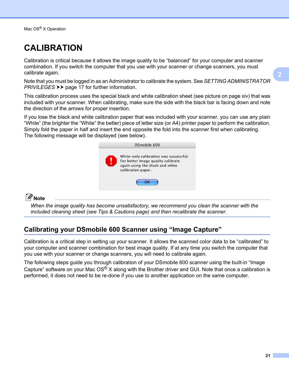 Calibration | Brother DsMobile 600 User Manual | Page 39 / 57
