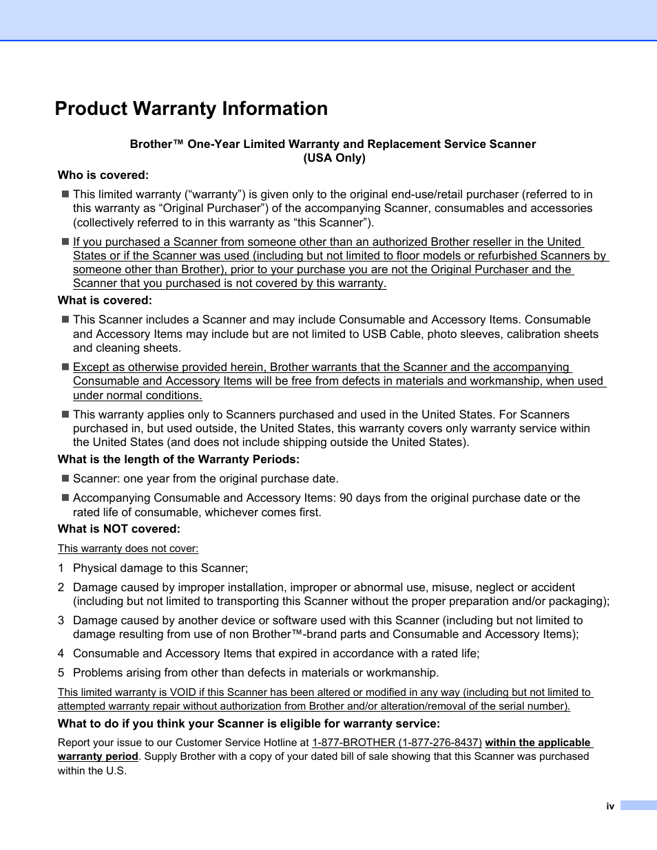 Product warranty information | Brother DsMobile 600 User Manual | Page 5 / 57