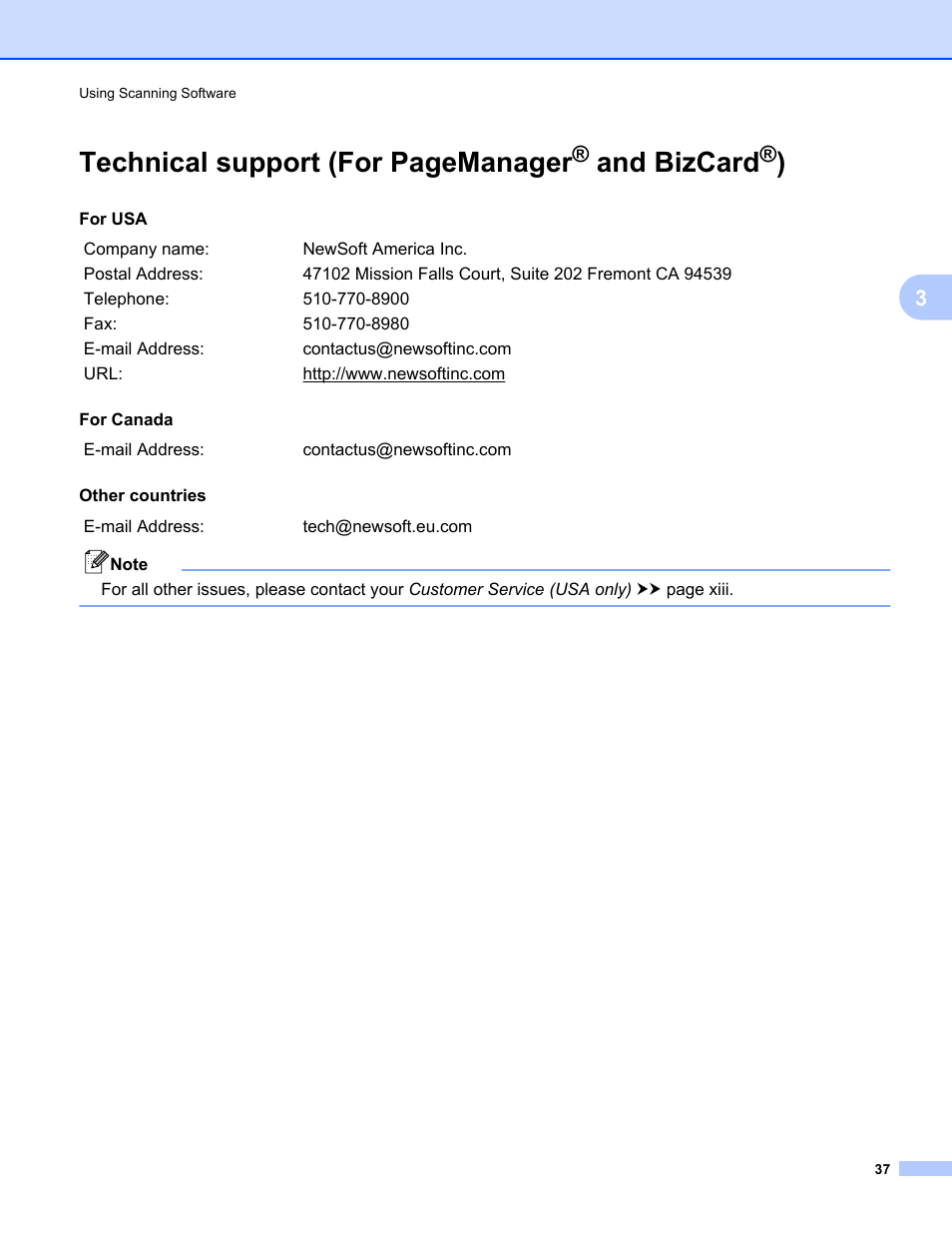 And bizcard, Technical support (for pagemanager | Brother DsMobile 600 User Manual | Page 55 / 57