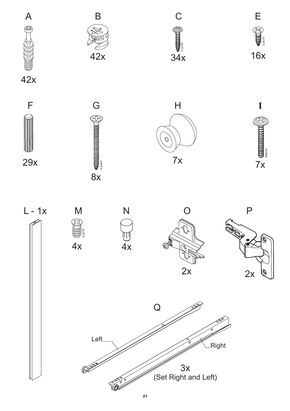 L - 1x, Set right and left) | Storkcraft Aspen Combo Dresser User Manual | Page 2 / 20