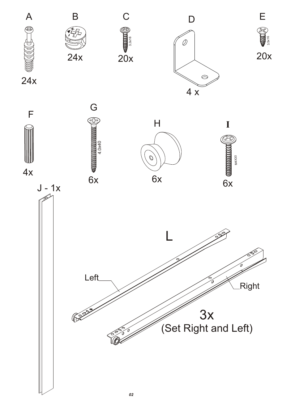 Set right and left), D4 x, Left right | Storkcraft Beatrice 3 Drawer Chest User Manual | Page 3 / 13