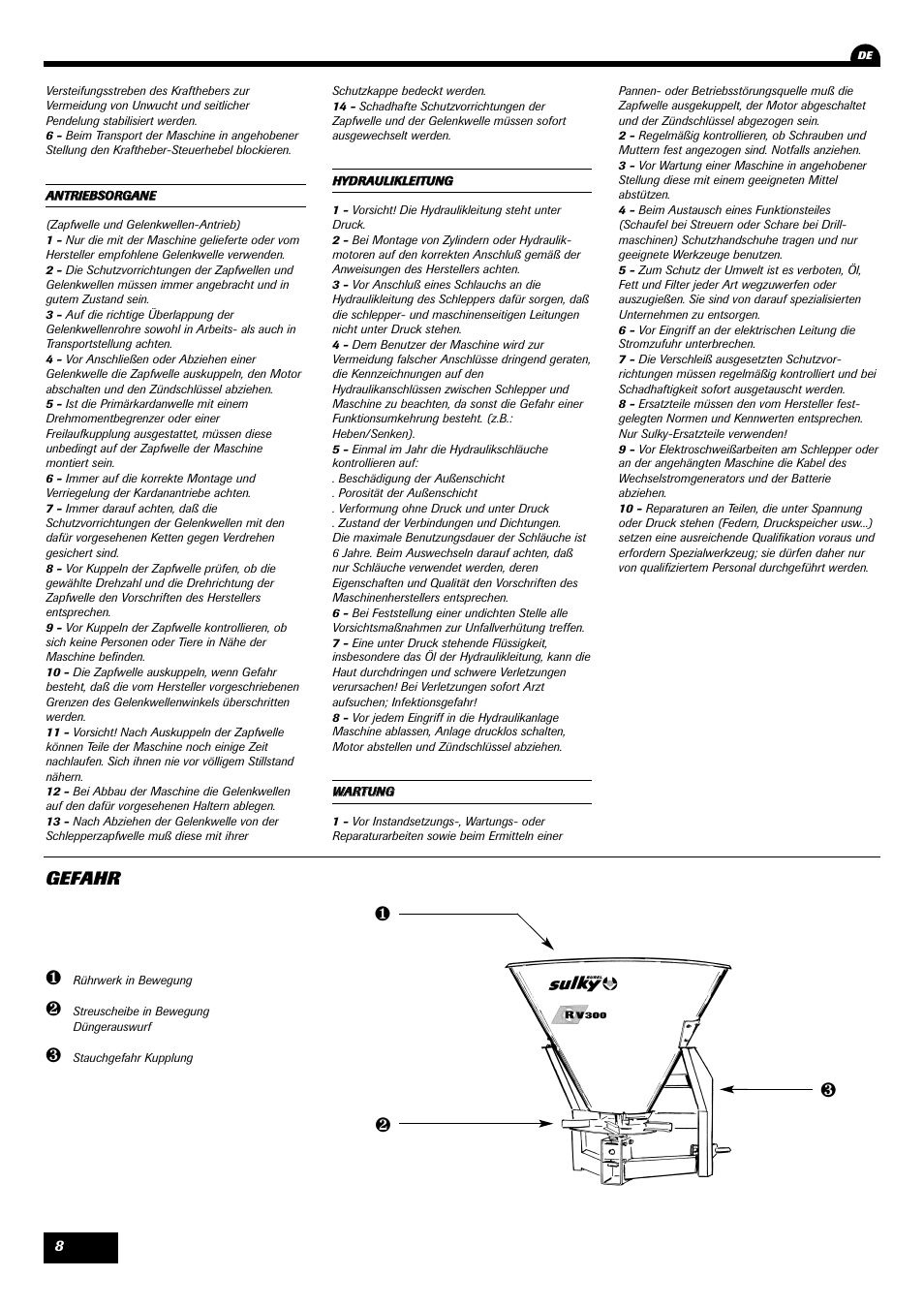 Gefahr | Sulky Monorotor V 500 User Manual | Page 10 / 77