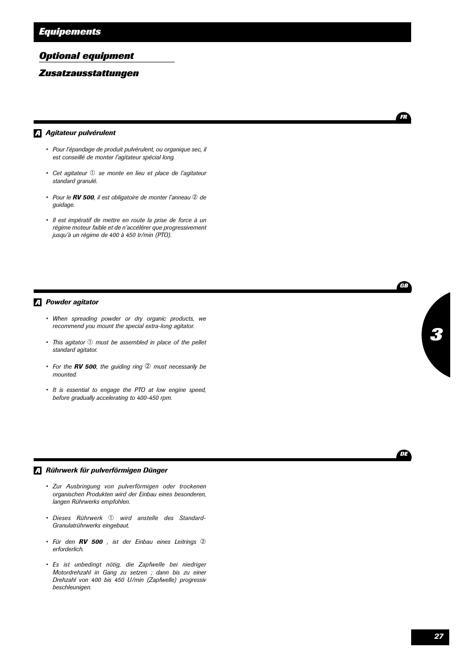 Equipements optional equipment zusatzausstattungen | Sulky Monorotor V 500 User Manual | Page 29 / 77