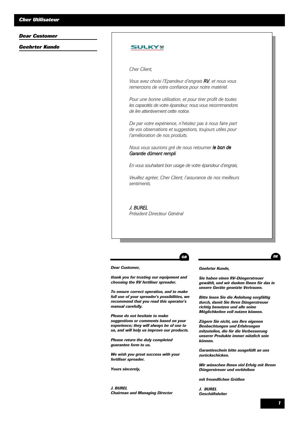 Sulky Monorotor V 500 User Manual | Page 3 / 77