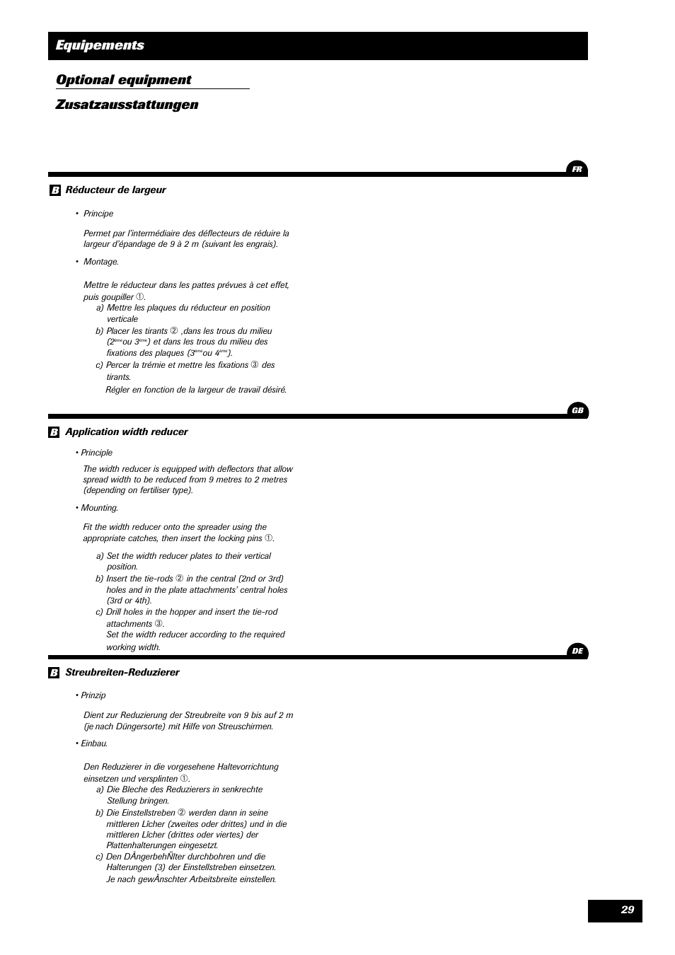 Equipements optional equipment zusatzausstattungen | Sulky Monorotor V 500 User Manual | Page 31 / 77