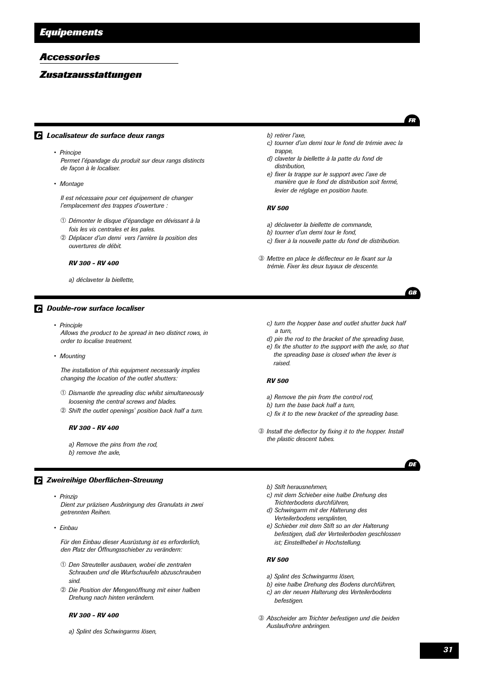 Equipements accessories zusatzausstattungen | Sulky Monorotor V 500 User Manual | Page 33 / 77