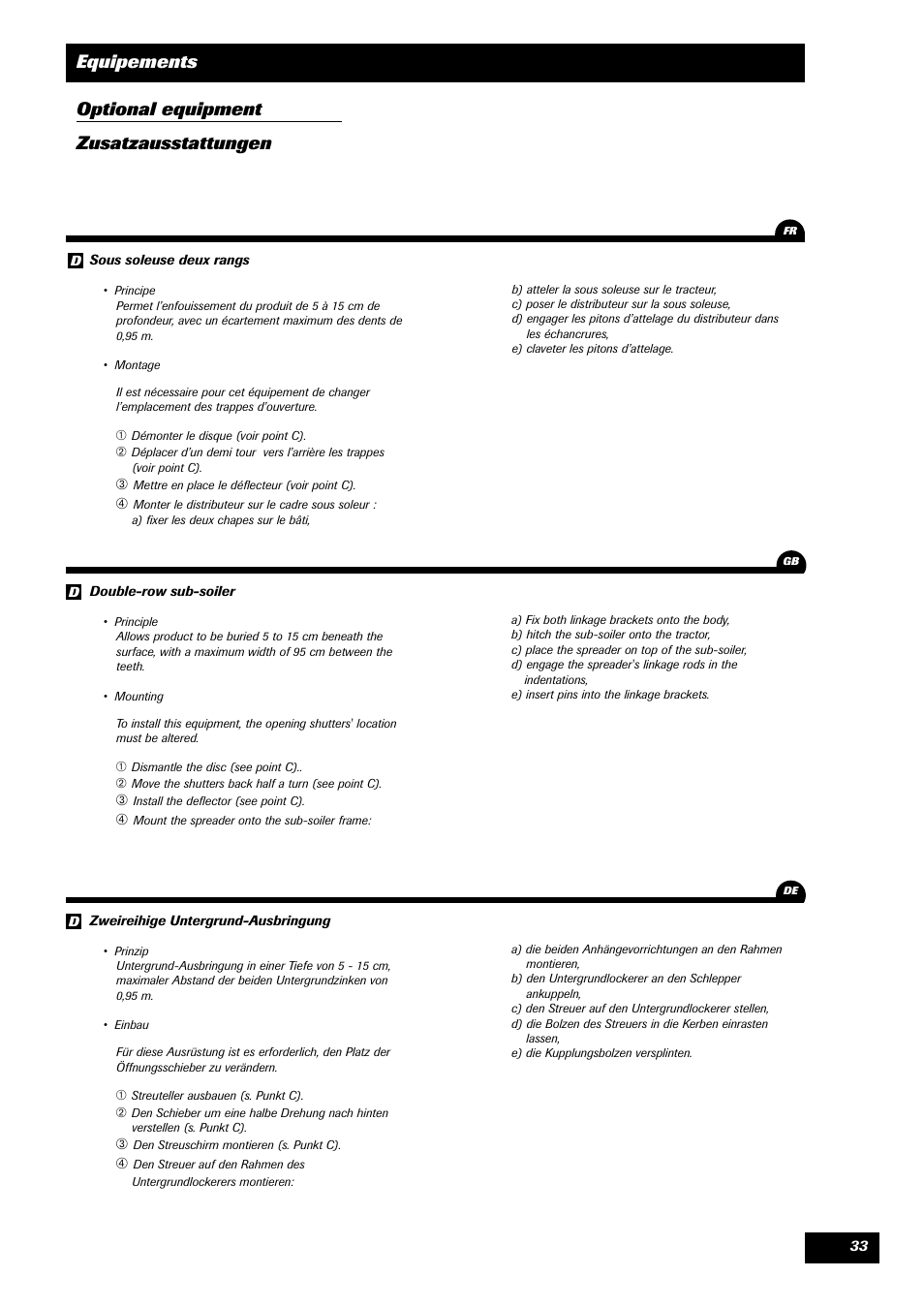 Equipements optional equipment zusatzausstattungen | Sulky Monorotor V 500 User Manual | Page 35 / 77