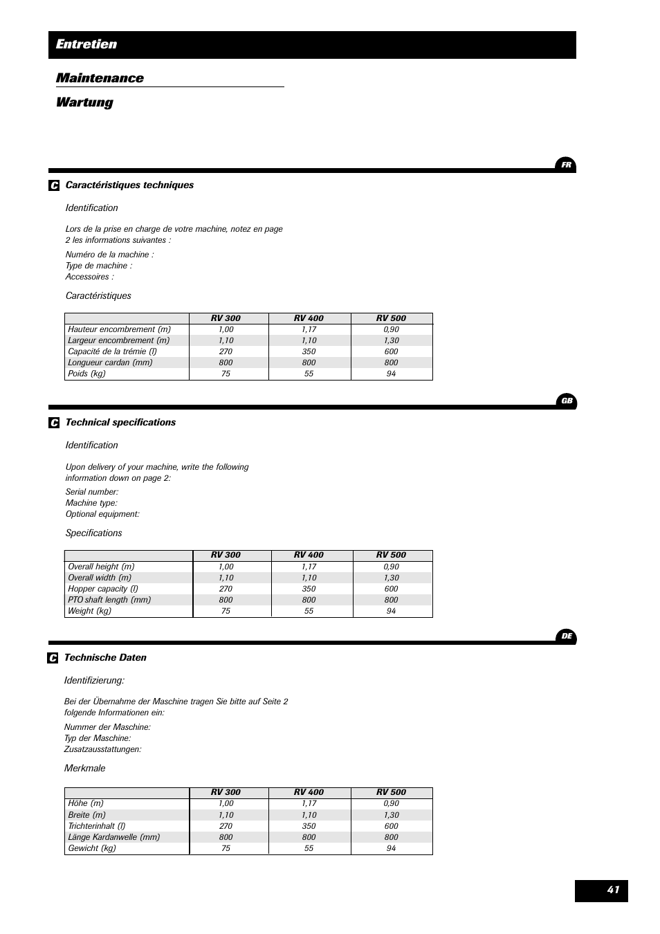 Entretien maintenance wartung | Sulky Monorotor V 500 User Manual | Page 43 / 77