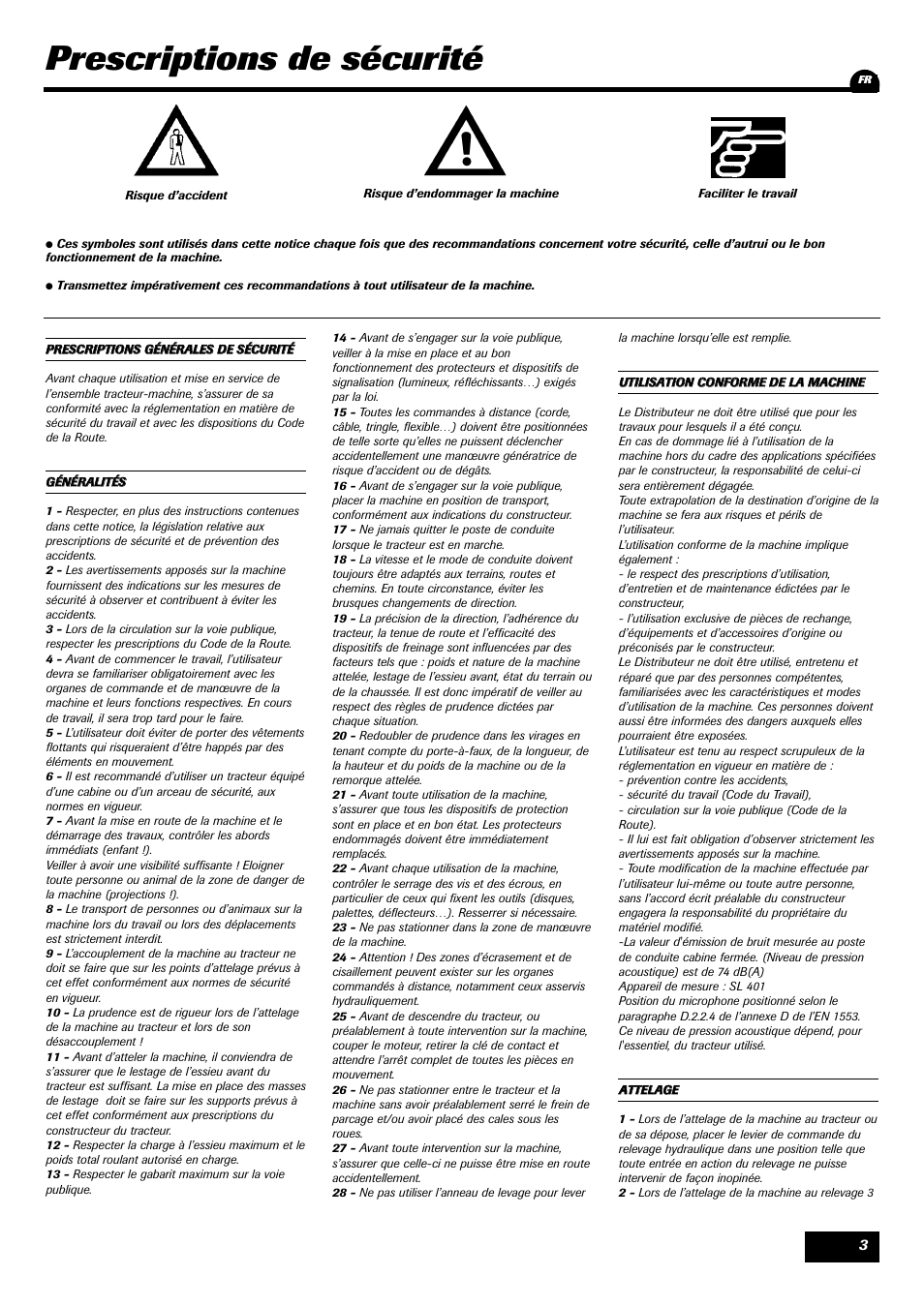 Prescriptions de sécurité | Sulky Monorotor V 500 User Manual | Page 5 / 77