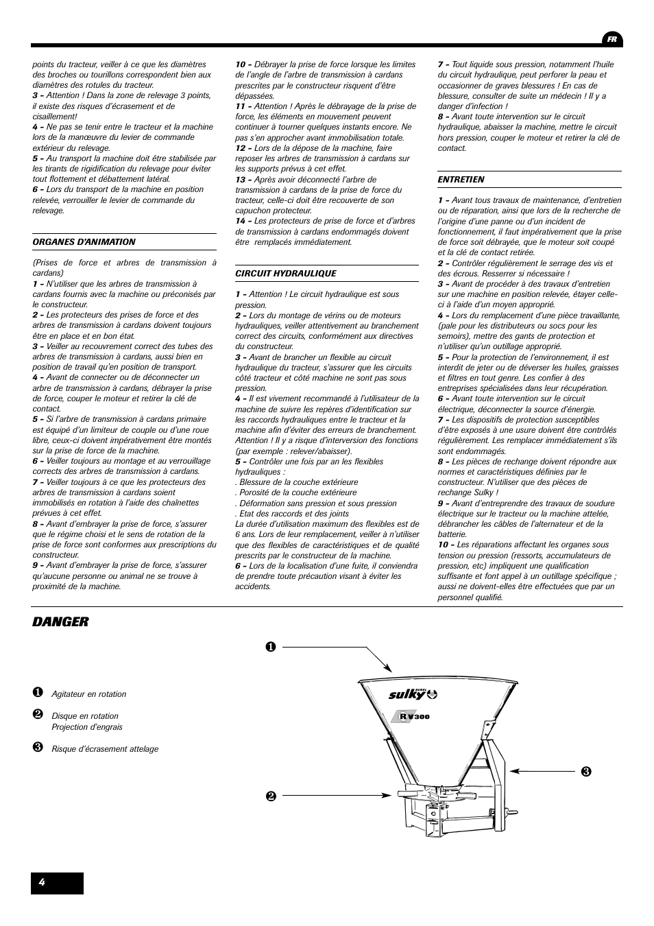 Danger | Sulky Monorotor V 500 User Manual | Page 6 / 77