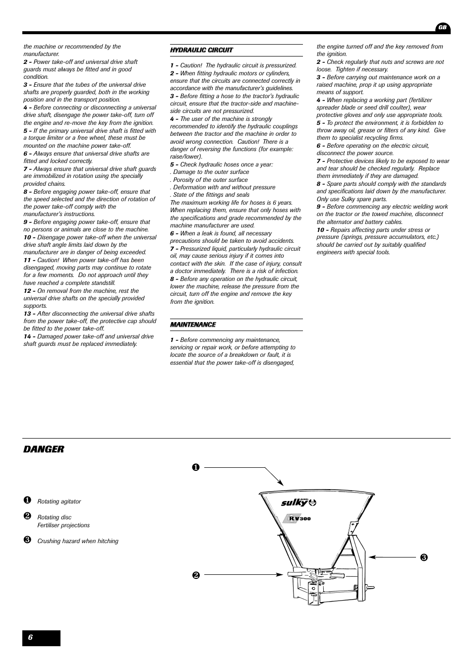 Danger | Sulky Monorotor V 500 User Manual | Page 8 / 77