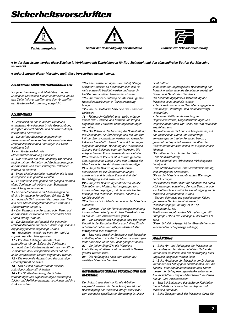 Sicherheitsvorschriften | Sulky Monorotor V 500 User Manual | Page 9 / 77