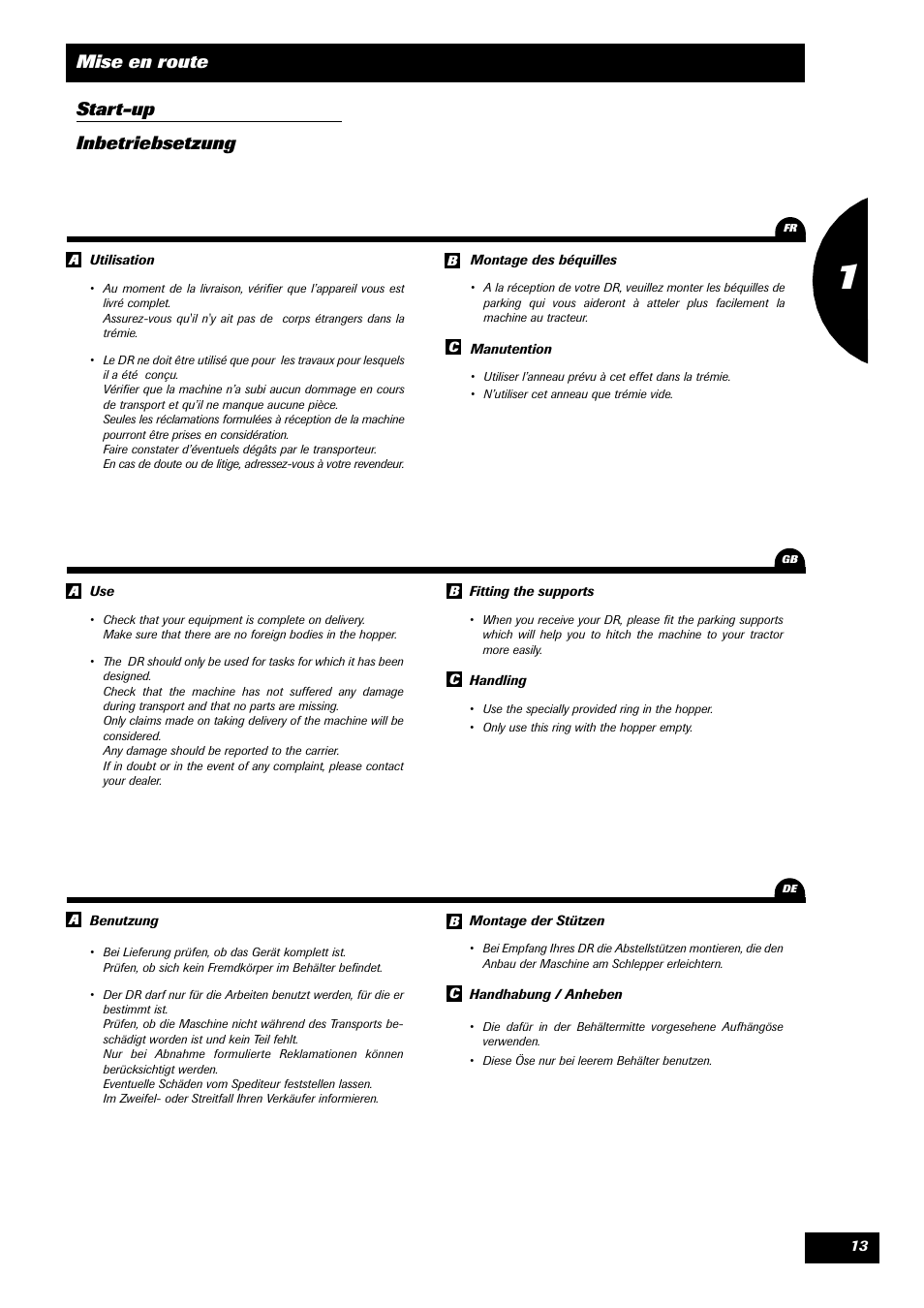 Mise en route start-up inbetriebsetzung | Sulky DRC User Manual | Page 15 / 55