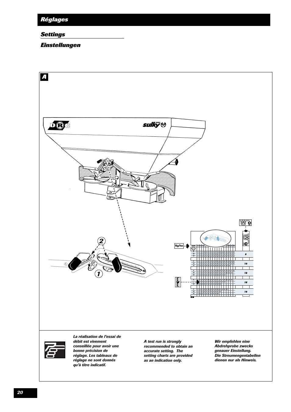Réglages settings einstellungen, Kg/ha | Sulky DRC User Manual | Page 22 / 55