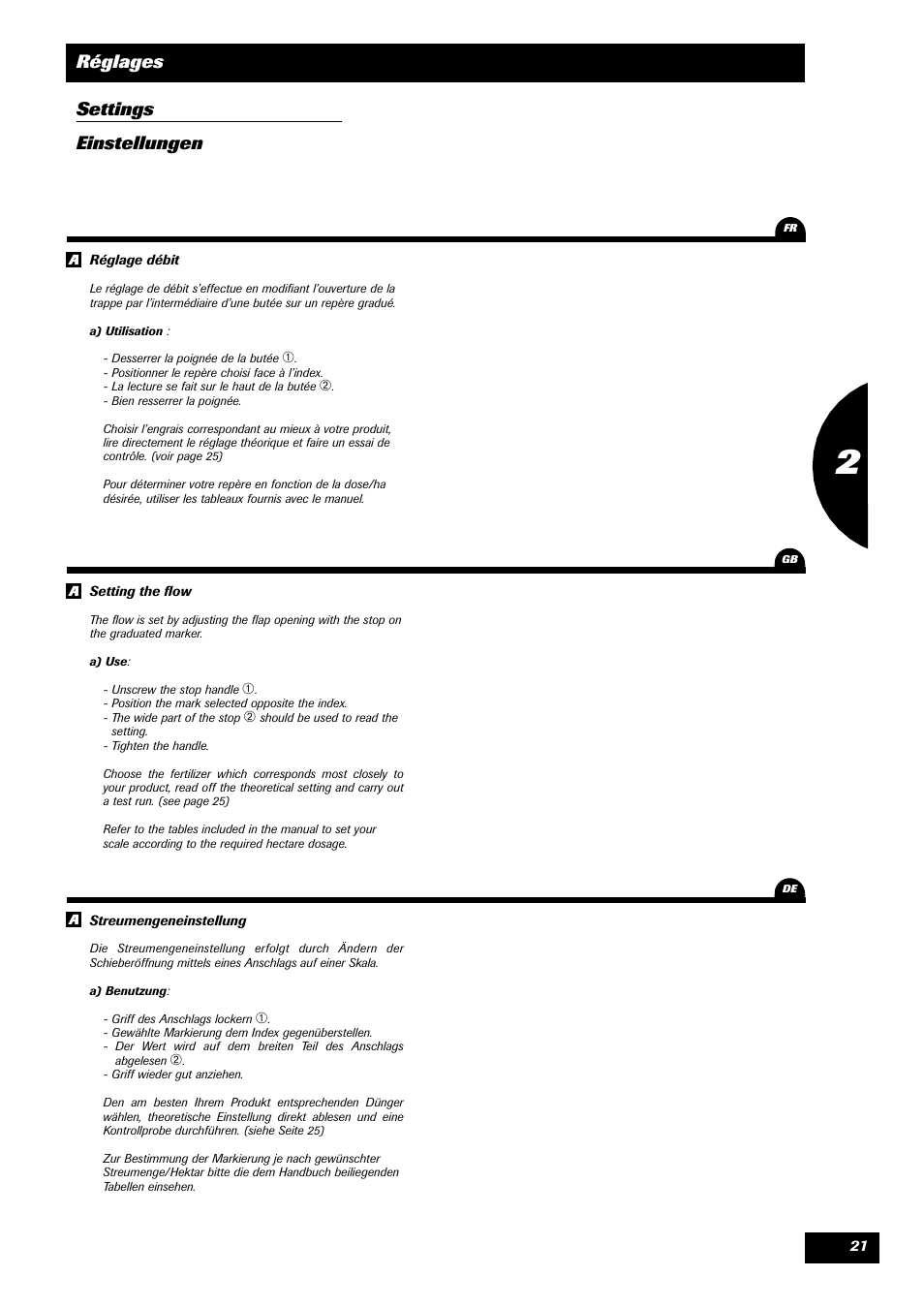 Réglages settings einstellungen | Sulky DRC User Manual | Page 23 / 55