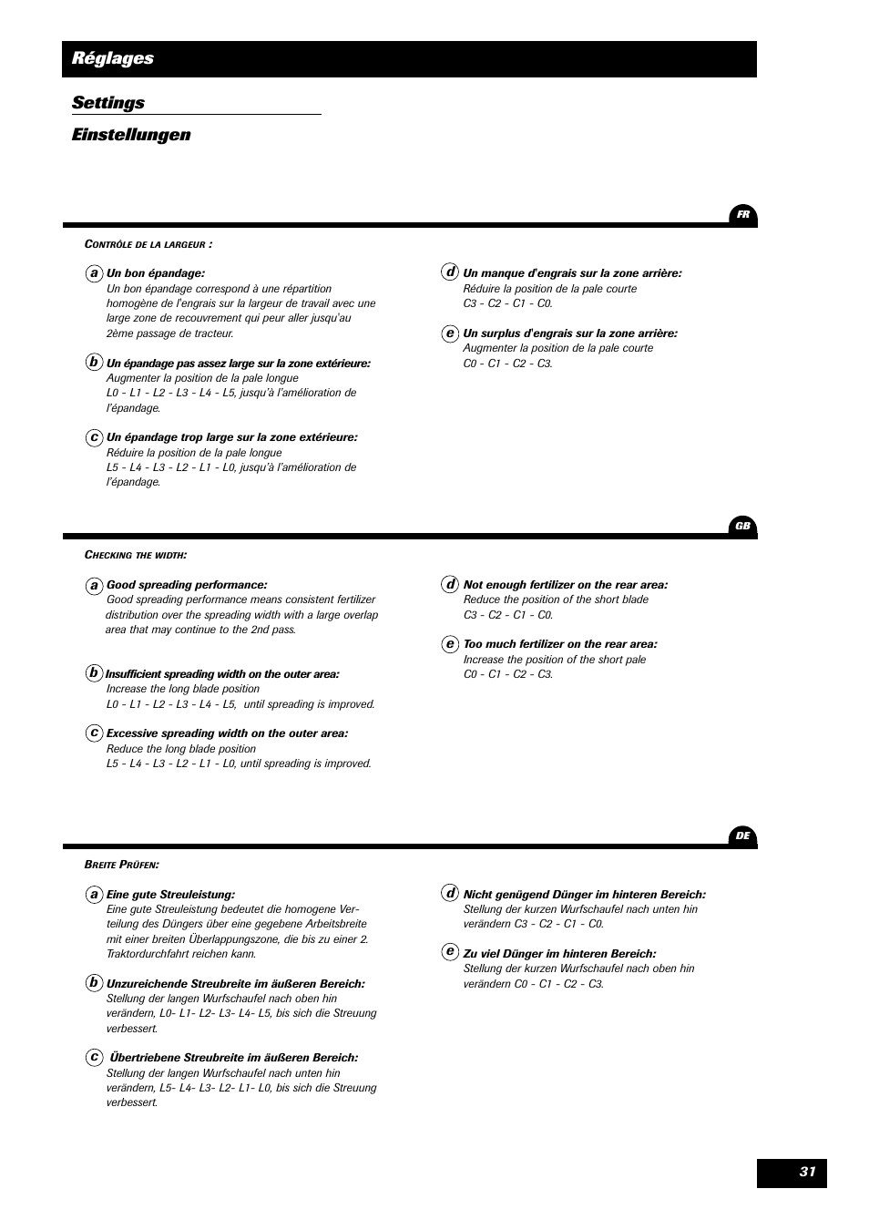 Réglages settings einstellungen | Sulky DRC User Manual | Page 33 / 55