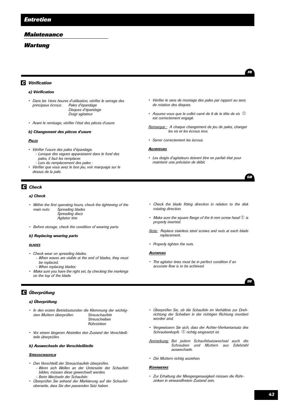 Entretien maintenance wartung | Sulky DRC User Manual | Page 45 / 55