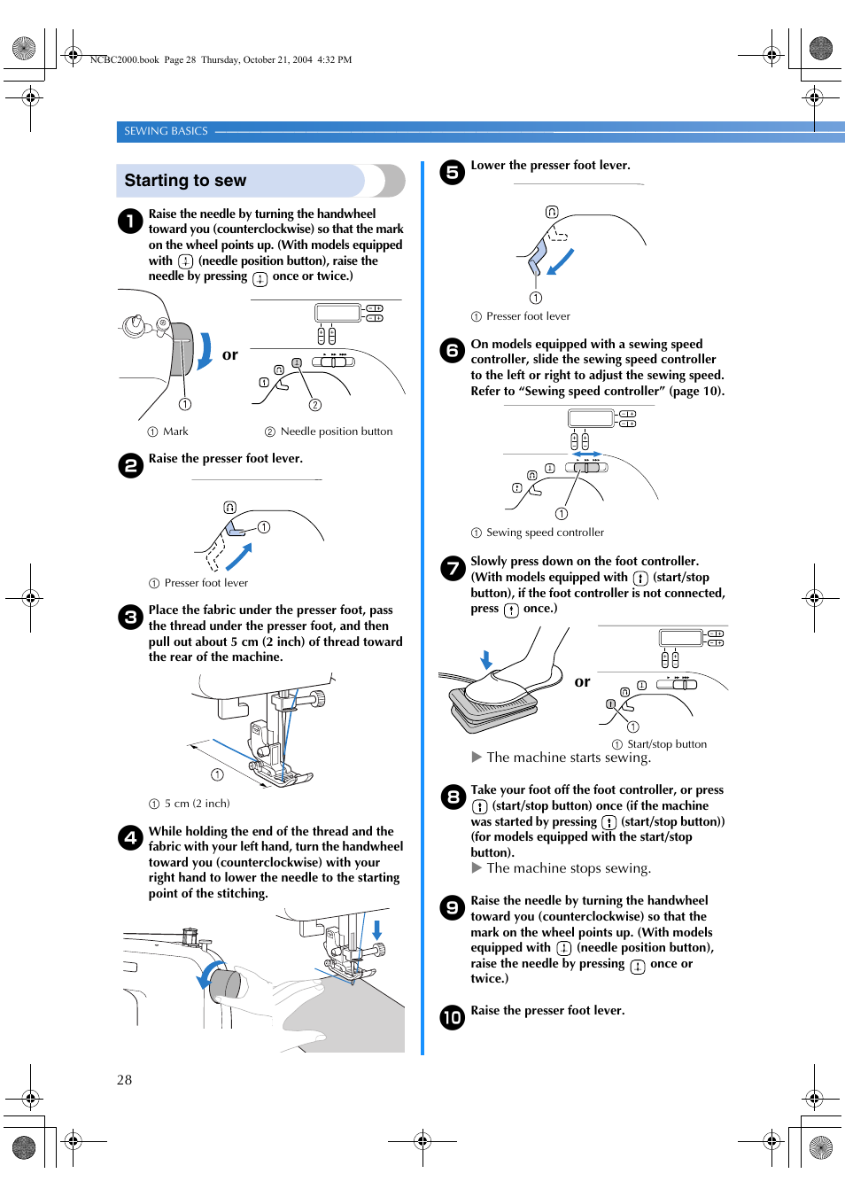 Starting to sew | Brother EX 660 User Manual | Page 30 / 67