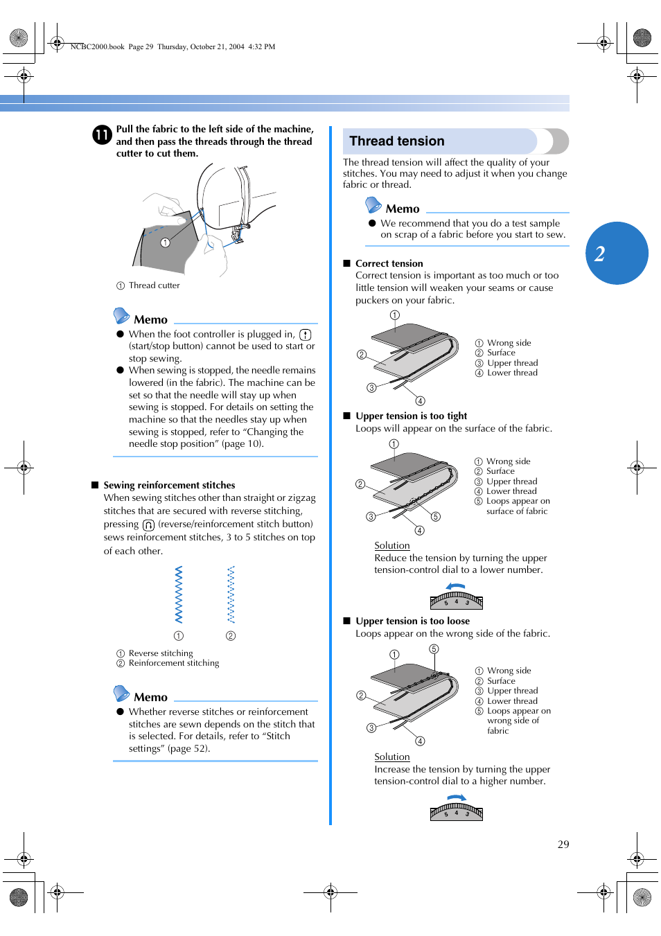 Thread tension | Brother EX 660 User Manual | Page 31 / 67