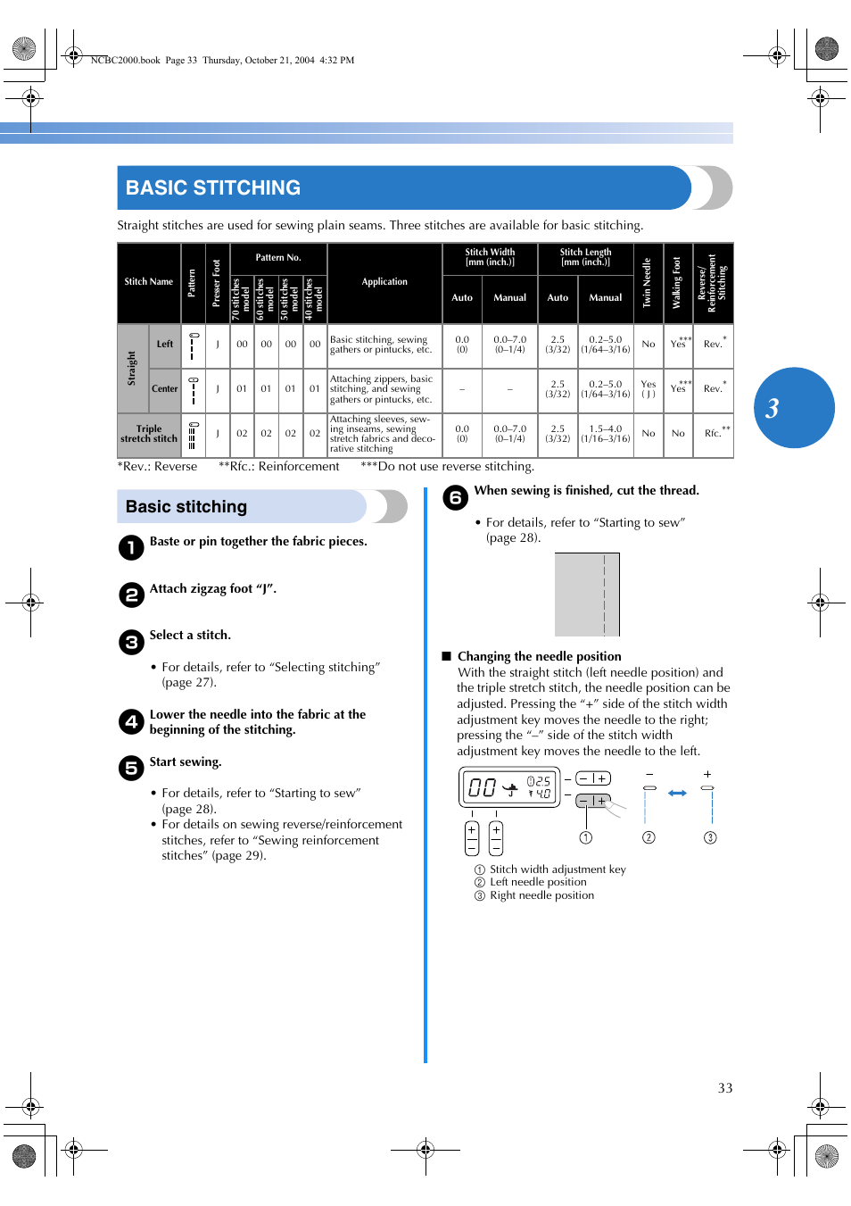 Basic stitching | Brother EX 660 User Manual | Page 35 / 67