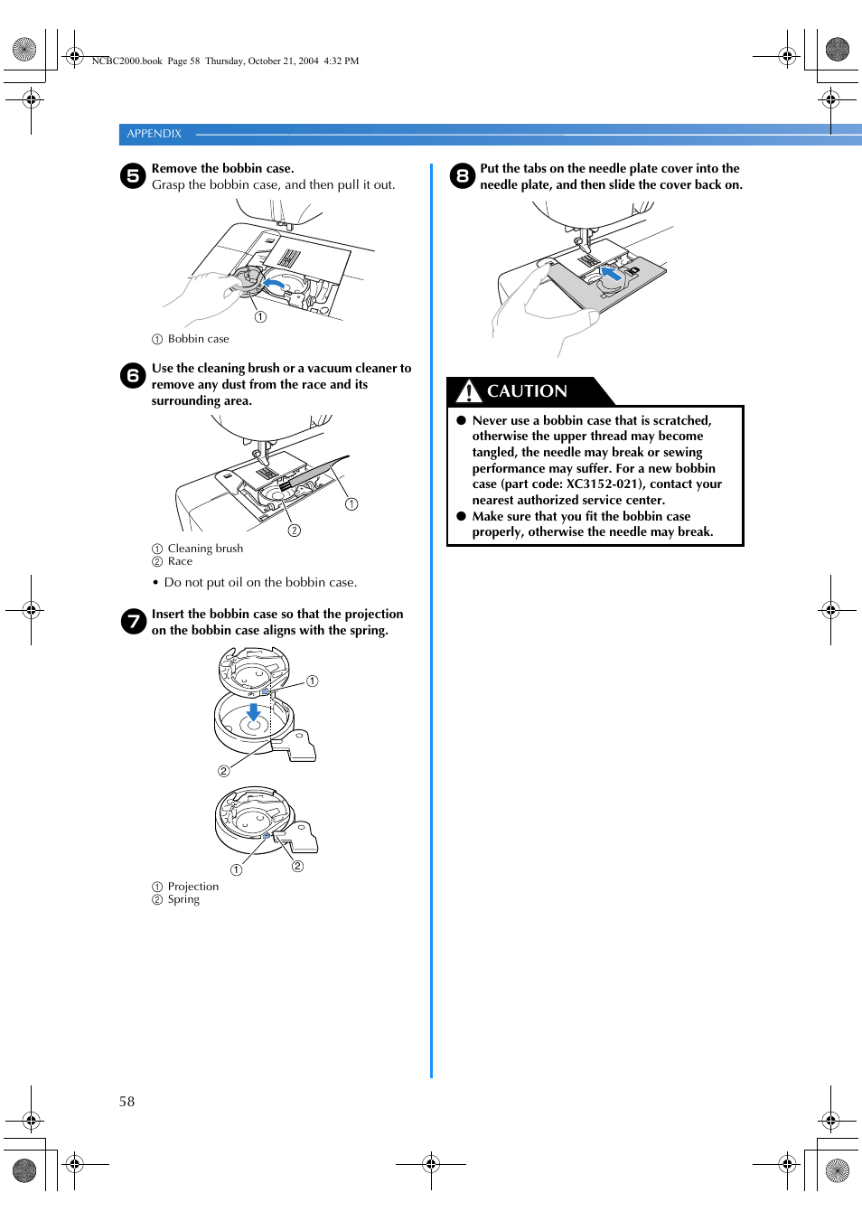 Caution | Brother EX 660 User Manual | Page 60 / 67