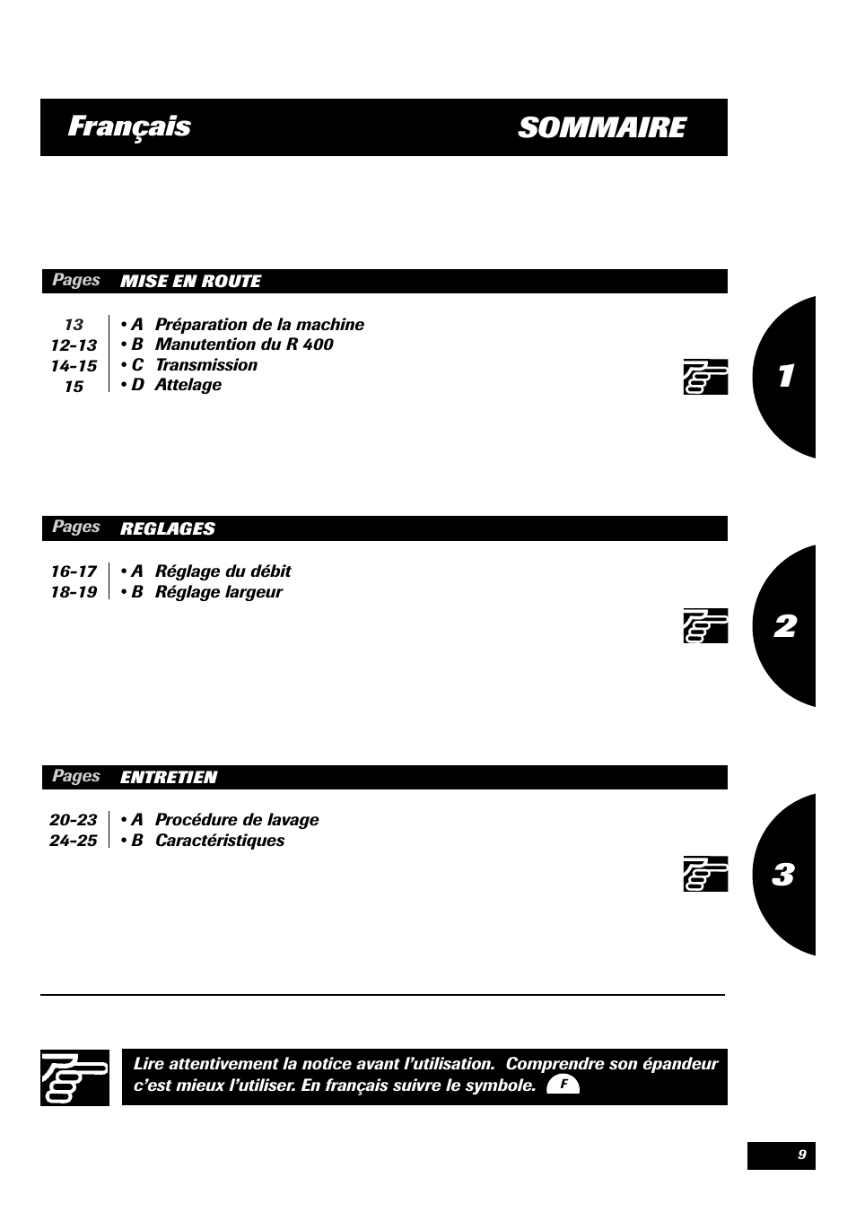 Sommaire, Français | Sulky Monorotor R 400 User Manual | Page 10 / 26