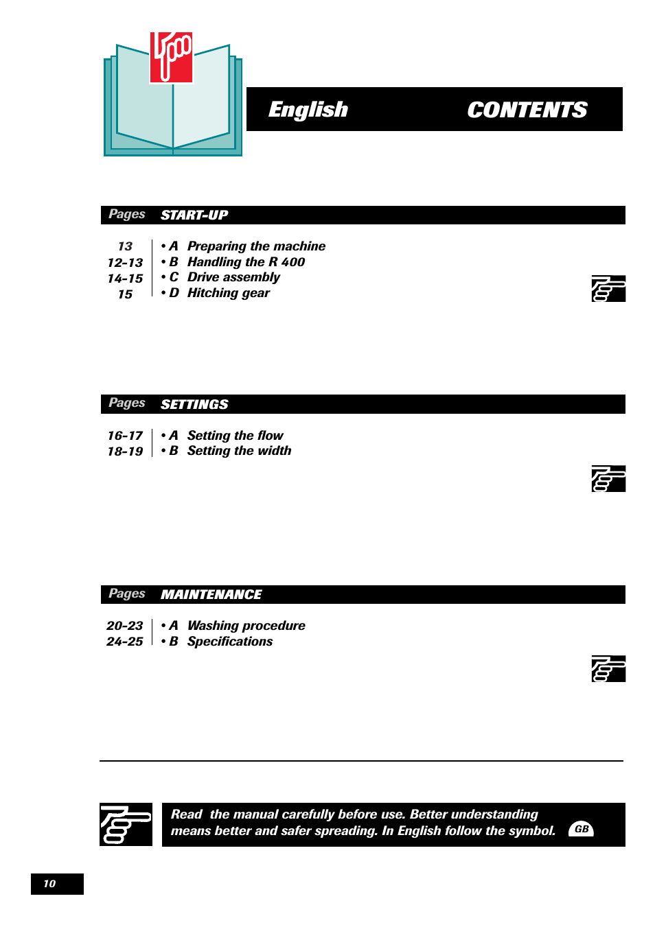 Contents english | Sulky Monorotor R 400 User Manual | Page 11 / 26