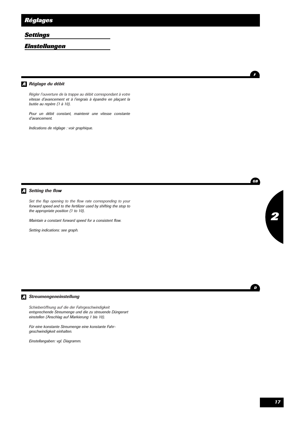 Réglages settings einstellungen | Sulky Monorotor R 400 User Manual | Page 18 / 26