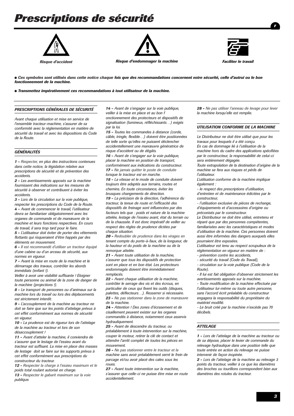 Prescriptions de sécurité | Sulky Monorotor R 400 User Manual | Page 4 / 26