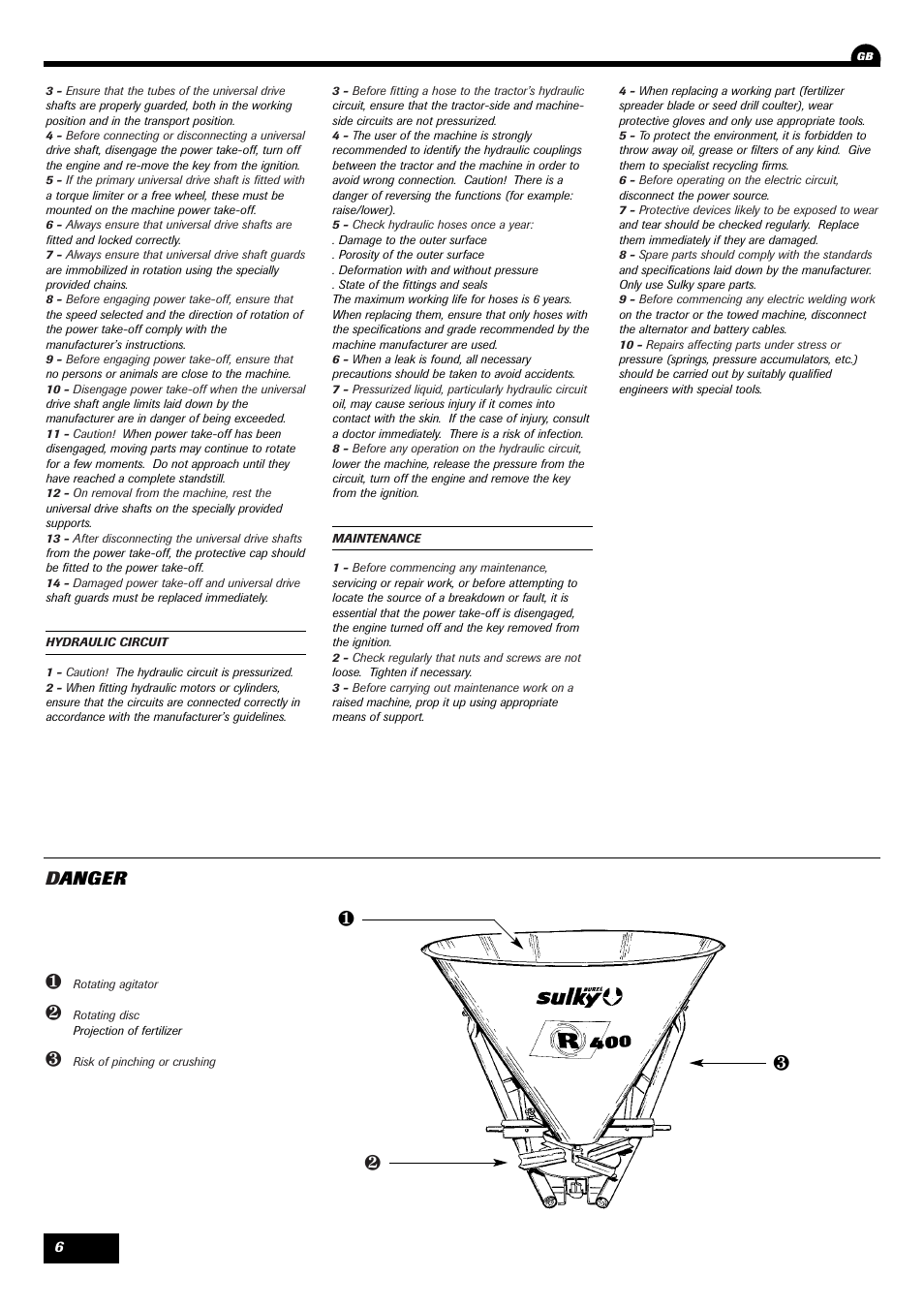 Mn l, Danger | Sulky Monorotor R 400 User Manual | Page 7 / 26