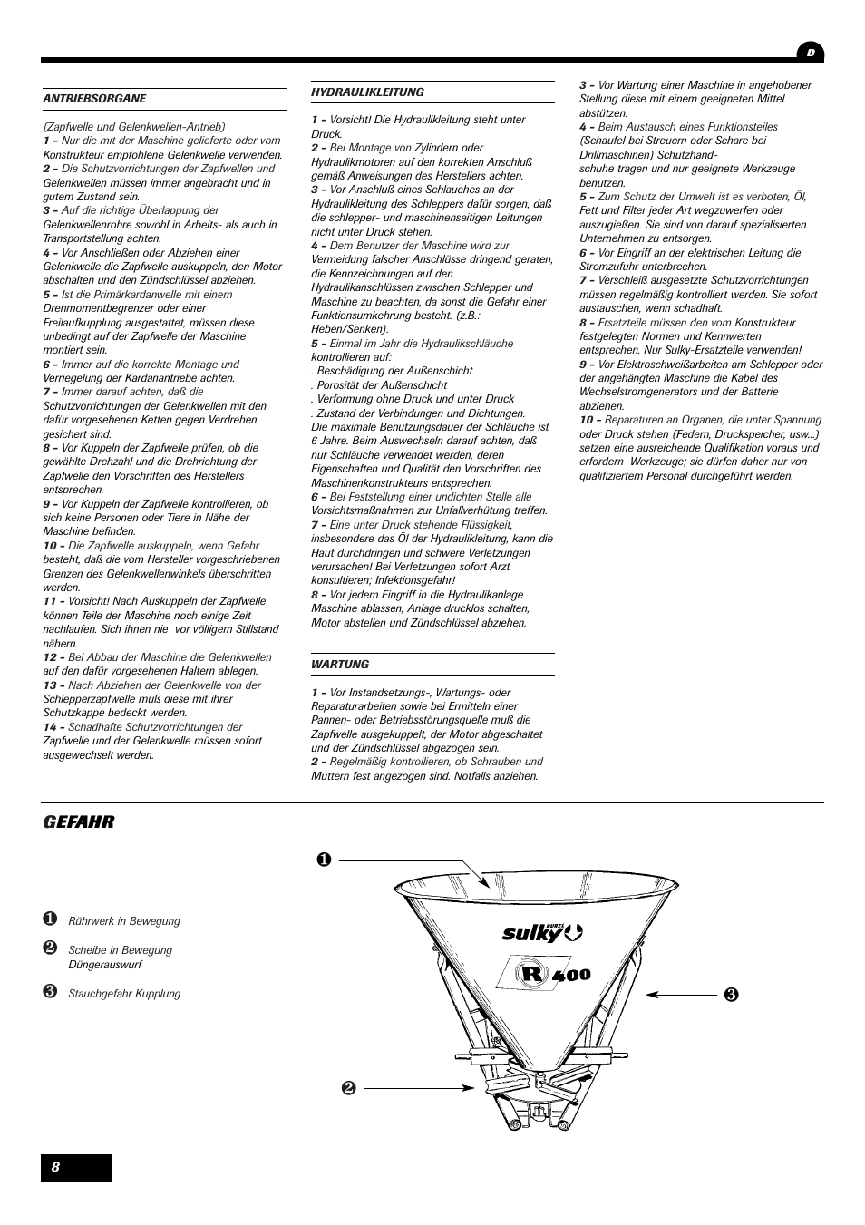 Mn l, Gefahr | Sulky Monorotor R 400 User Manual | Page 9 / 26
