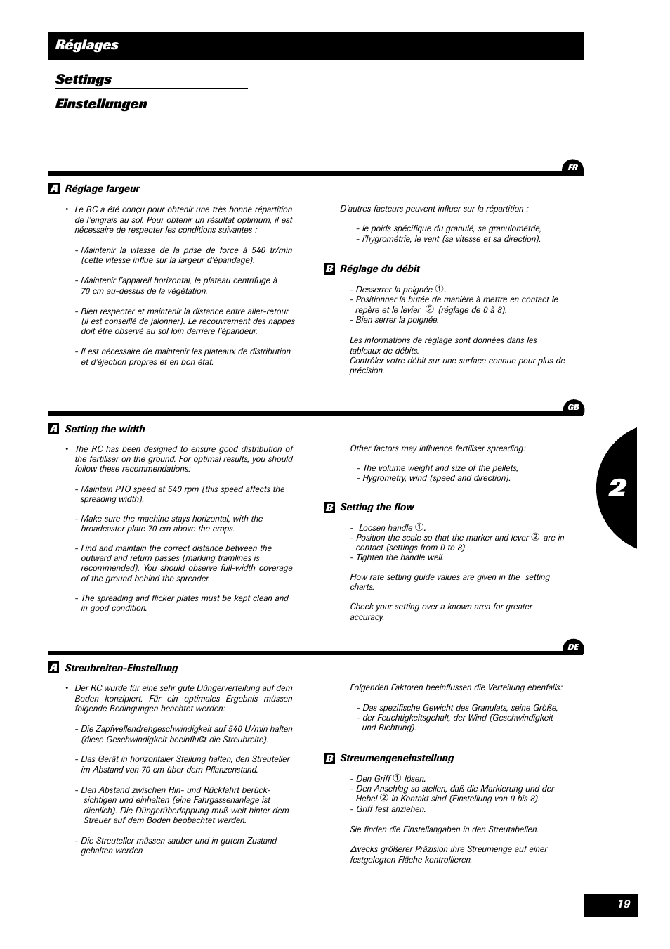 Réglages settings einstellungen | Sulky Monorotor C User Manual | Page 21 / 31