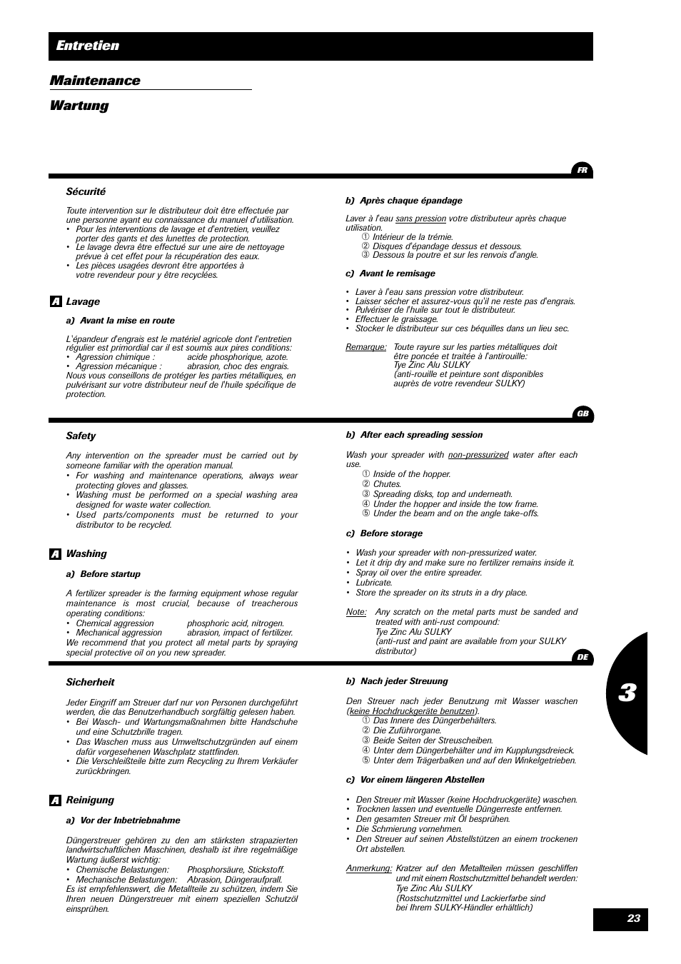 Entretien maintenance wartung | Sulky Monorotor C User Manual | Page 25 / 31