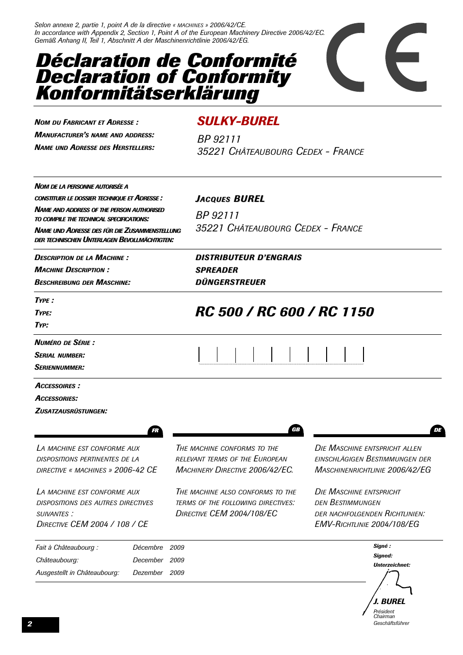 Sulky-burel, Burel | Sulky Monorotor C User Manual | Page 4 / 31