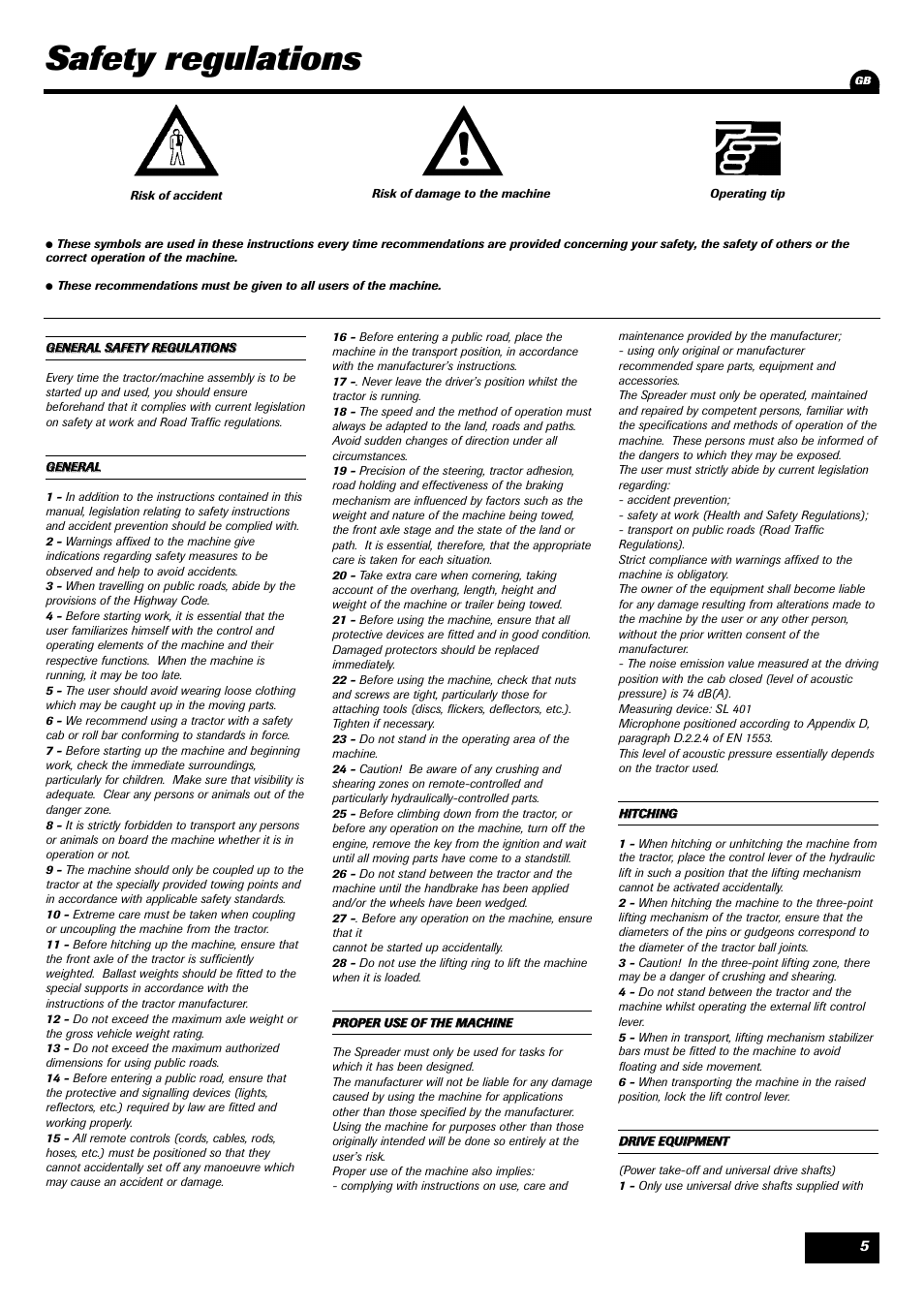 Safety regulations | Sulky Monorotor C User Manual | Page 7 / 31