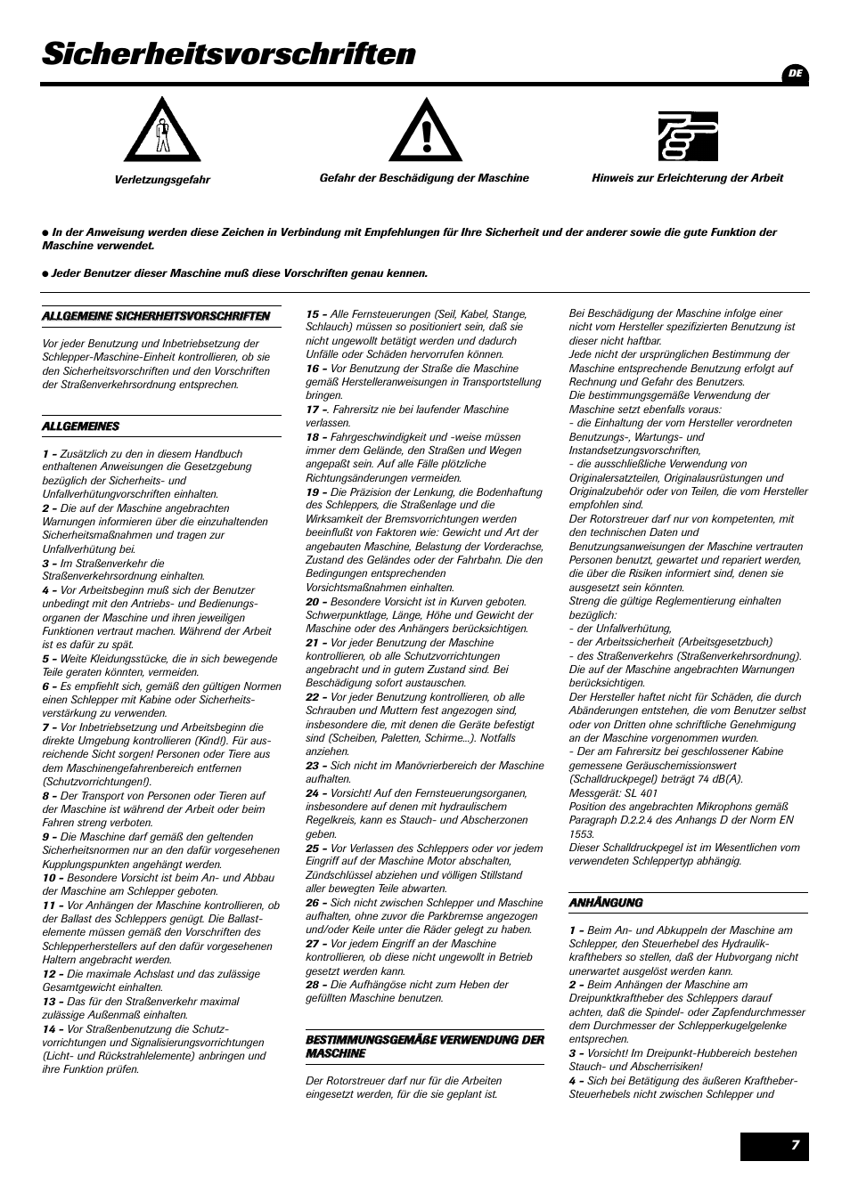 Sicherheitsvorschriften | Sulky Monorotor C User Manual | Page 9 / 31