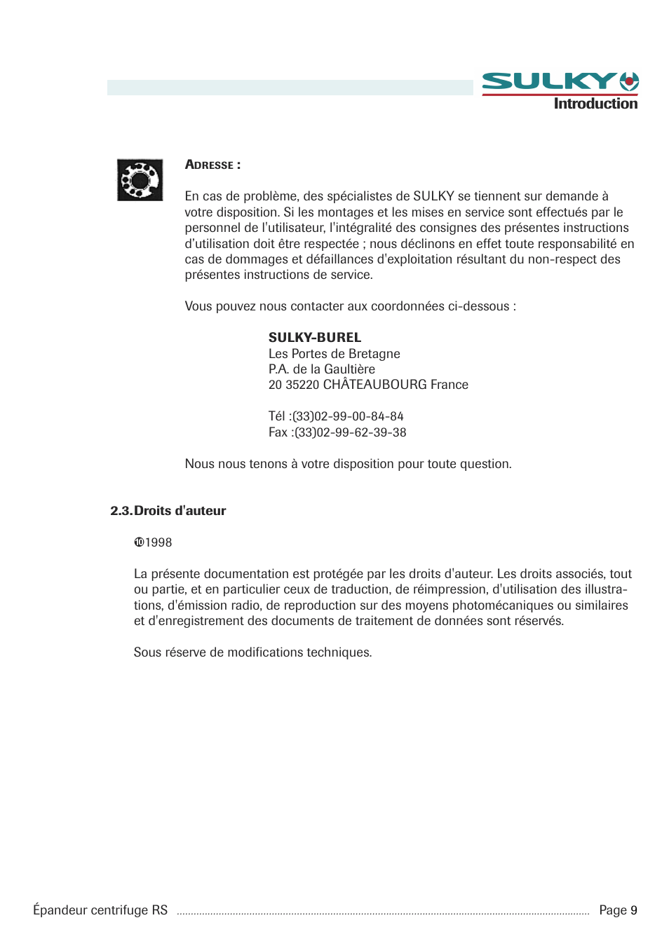 Sulky RS 350 - 1000 User Manual | Page 11 / 86