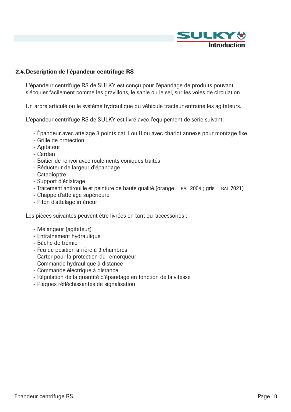 Introduction | Sulky RS 350 - 1000 User Manual | Page 12 / 86