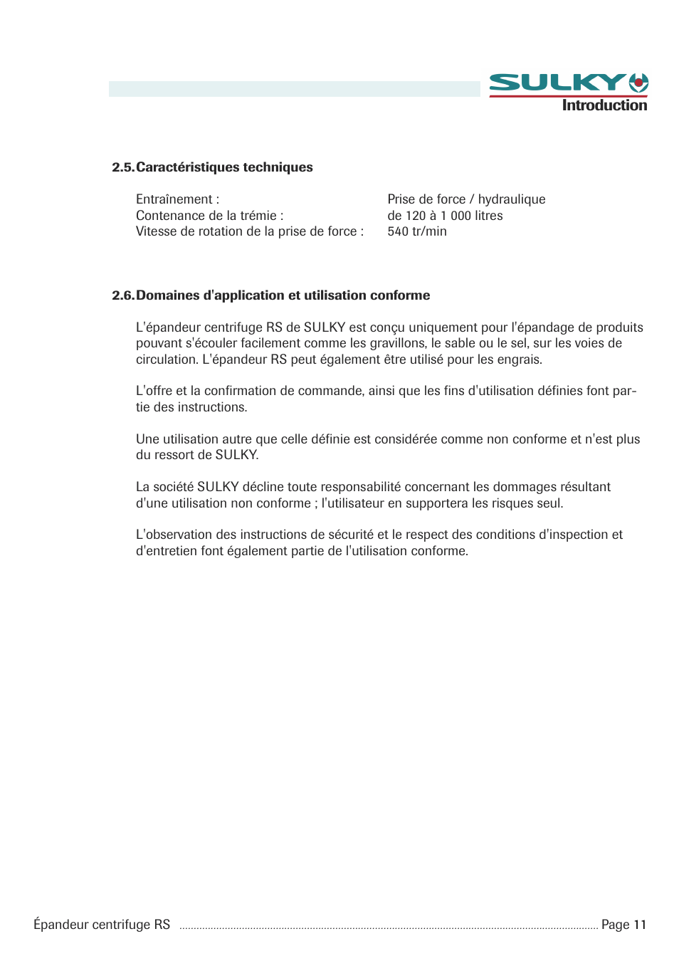 Sulky RS 350 - 1000 User Manual | Page 13 / 86