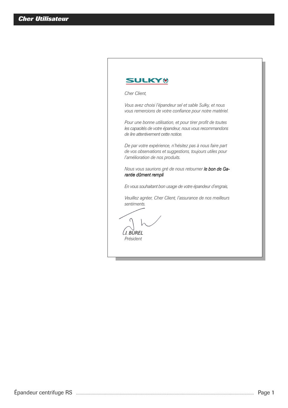 Cher utilisateur | Sulky RS 350 - 1000 User Manual | Page 3 / 86