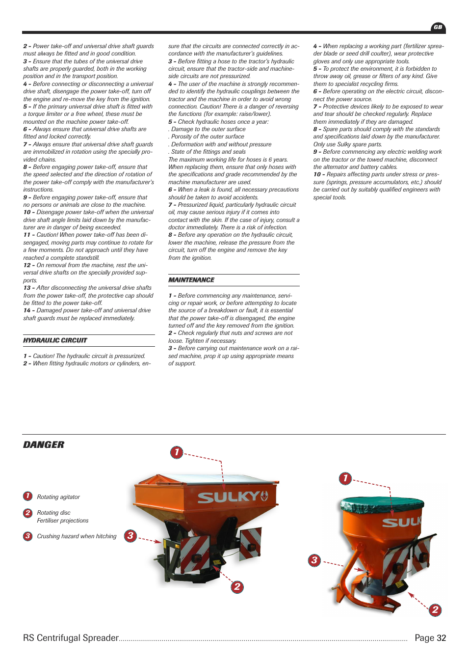 Danger | Sulky RS 350 - 1000 User Manual | Page 34 / 86