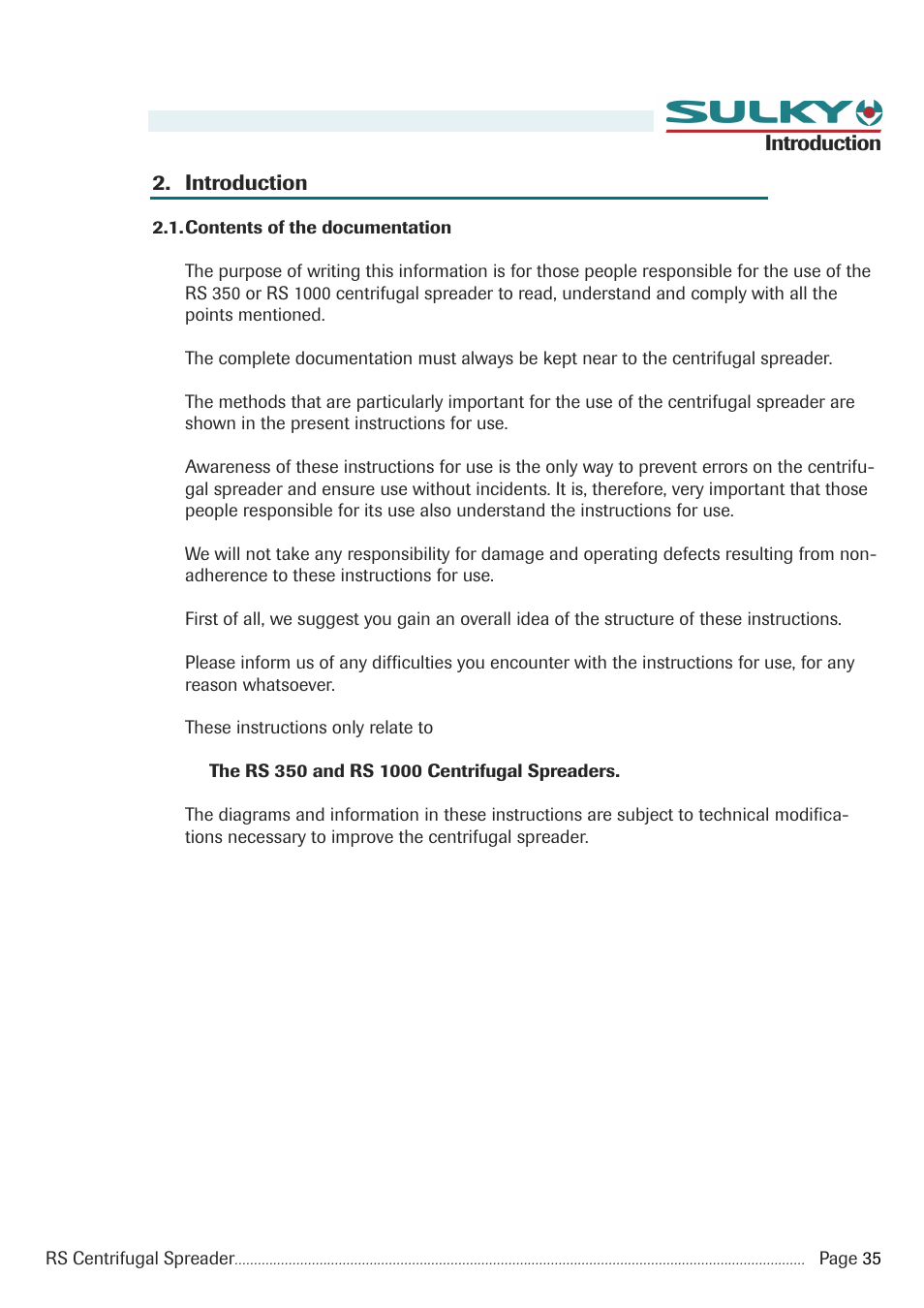 Sulky RS 350 - 1000 User Manual | Page 37 / 86