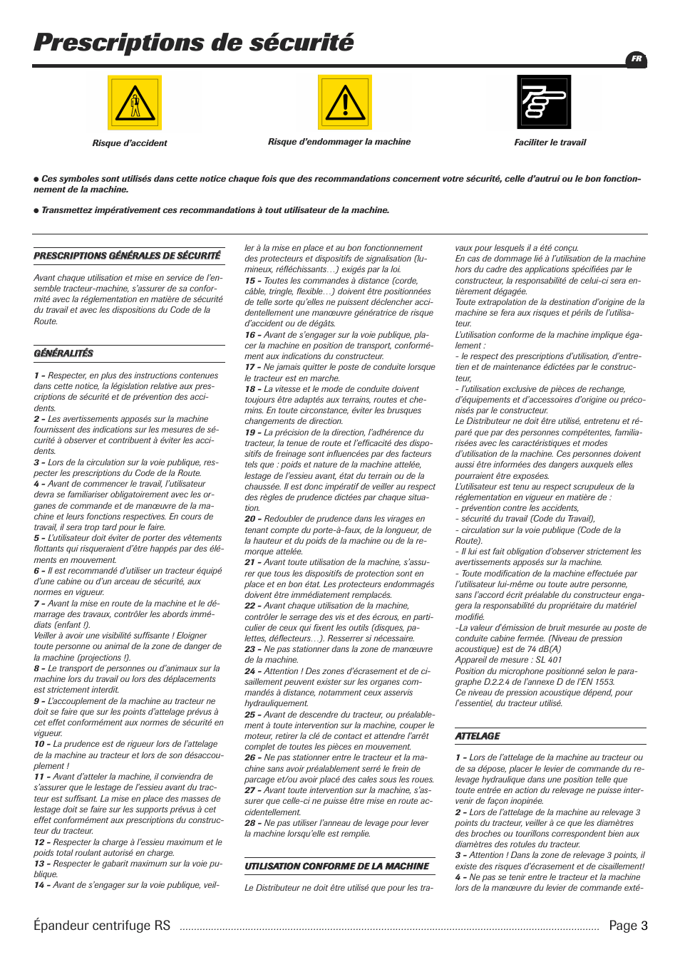 Prescriptions de sécurité | Sulky RS 350 - 1000 User Manual | Page 5 / 86