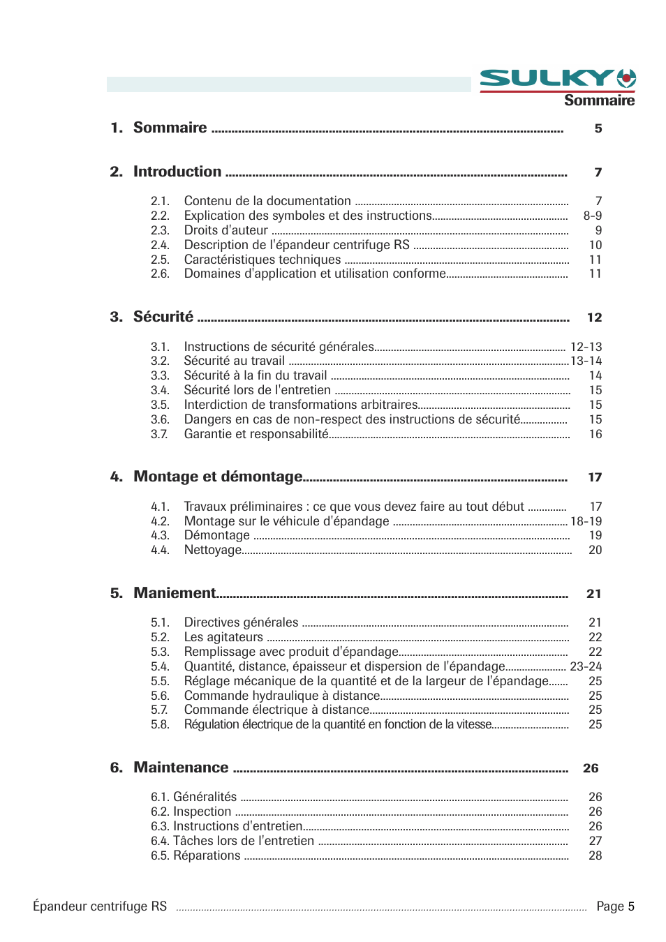 Sulky RS 350 - 1000 User Manual | Page 7 / 86