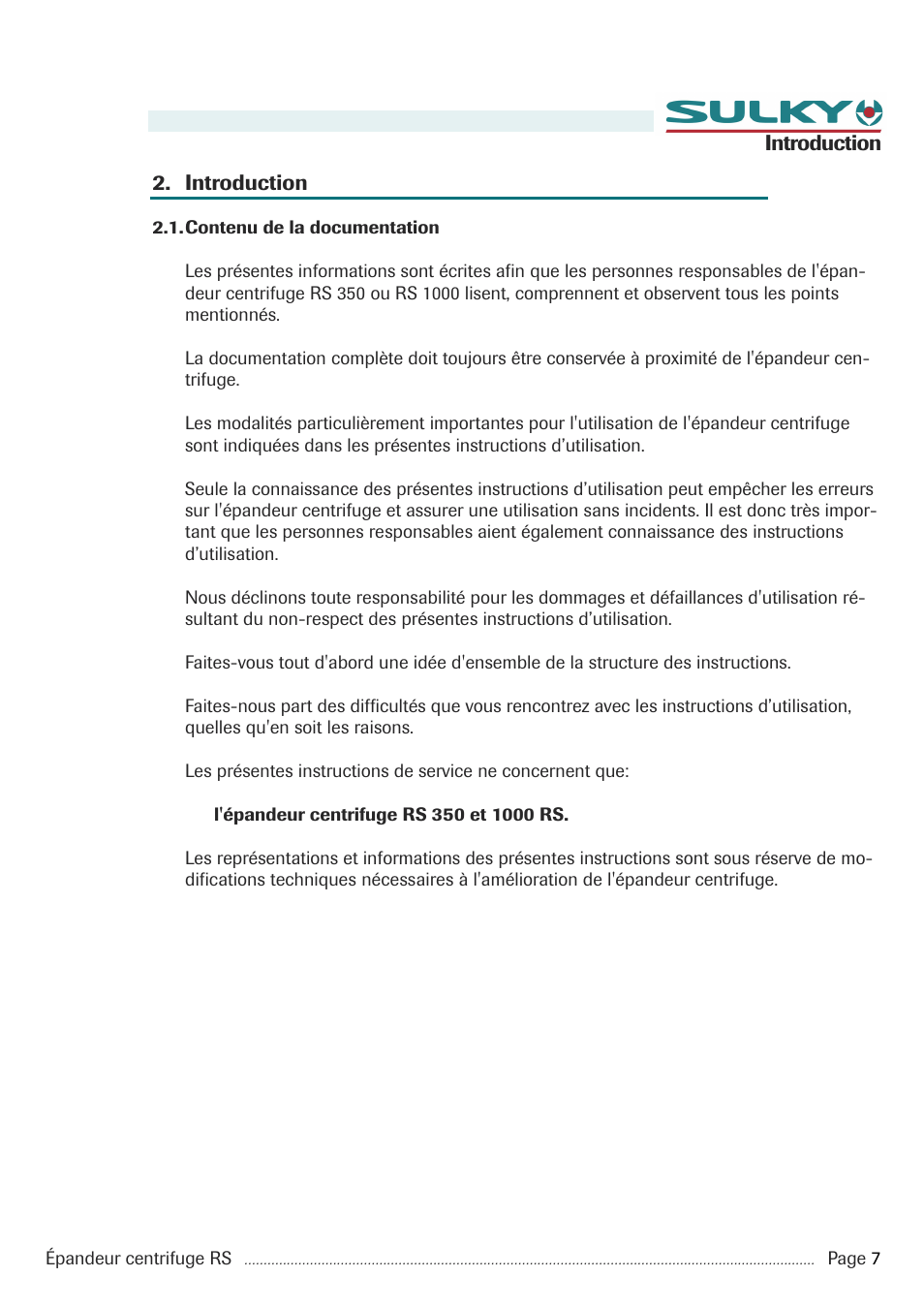 Sulky RS 350 - 1000 User Manual | Page 9 / 86