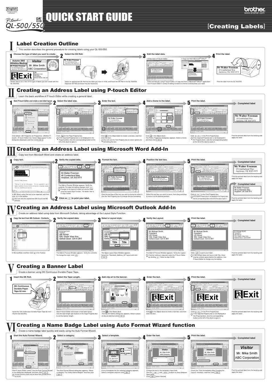 Quick start guide, Creating labels, Creating a banner label | Brother P-touch QL-series User Manual | Page 2 / 2