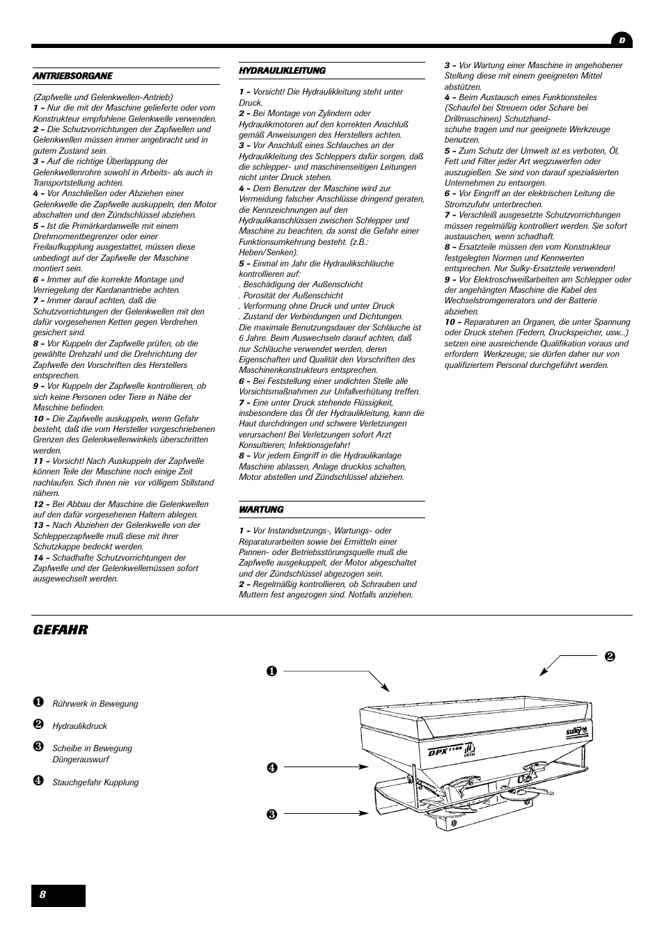 Gefahr | Sulky DPX 05 User Manual | Page 10 / 197