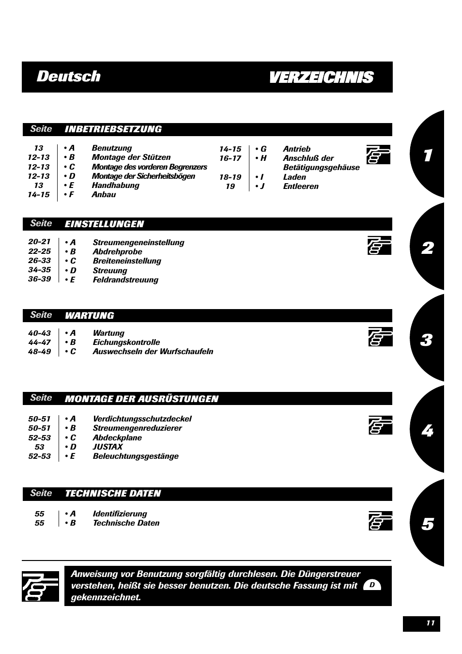 Verzeichnis, Deutsch | Sulky DPX 05 User Manual | Page 13 / 197