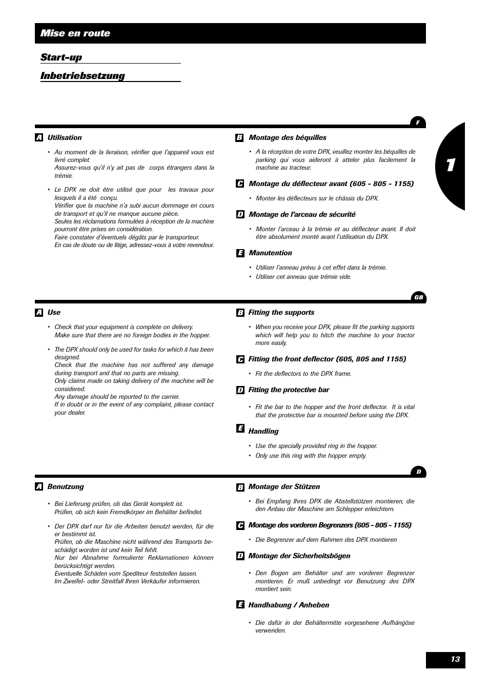 Mise en route start-up inbetriebsetzung | Sulky DPX 05 User Manual | Page 15 / 197