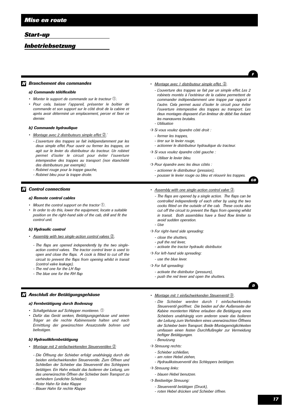 Mise en route start-up inbetriebsetzung | Sulky DPX 05 User Manual | Page 19 / 197